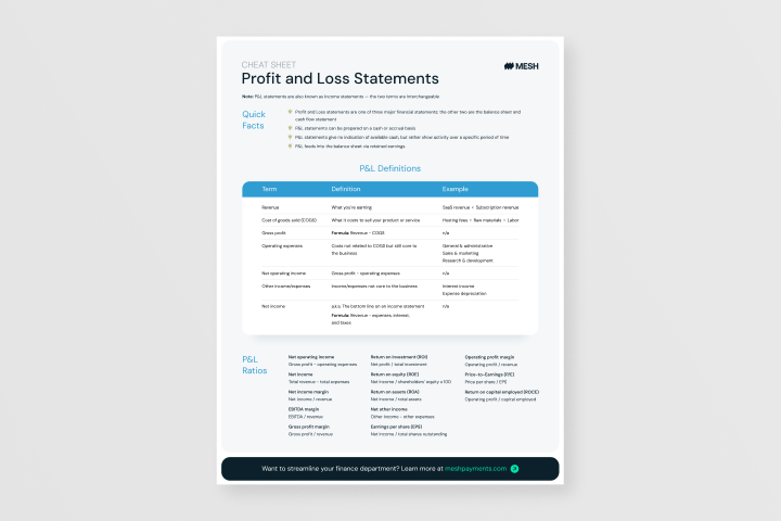 Cheat sheet: Profit and loss statements