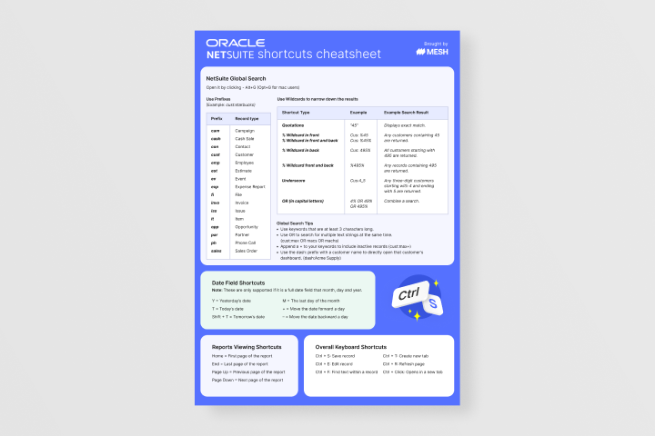 Cheat sheet: NetSuite shortcuts