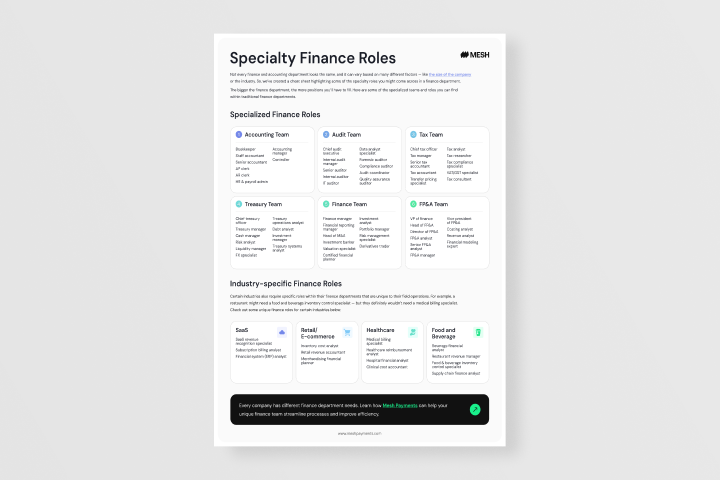 Cheat sheet: Specialized roles in the finance department